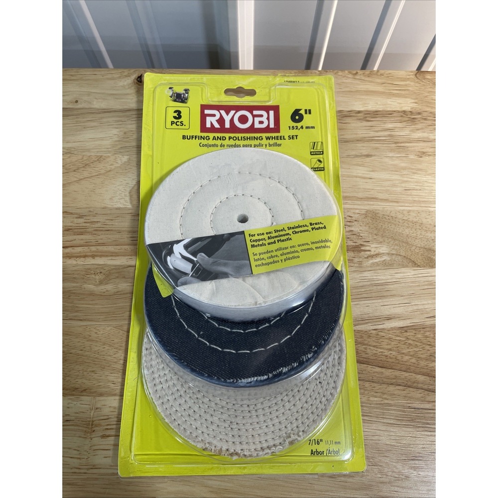 RYOBI A04BW11 Buffing and Polishing Wheel Set (3-Piece) 6" Wide 7/16" Arbor